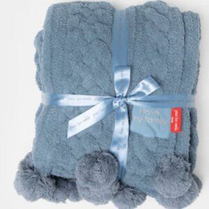 Peace Love World 70x60 Pom Pom Cable Knit Blanket